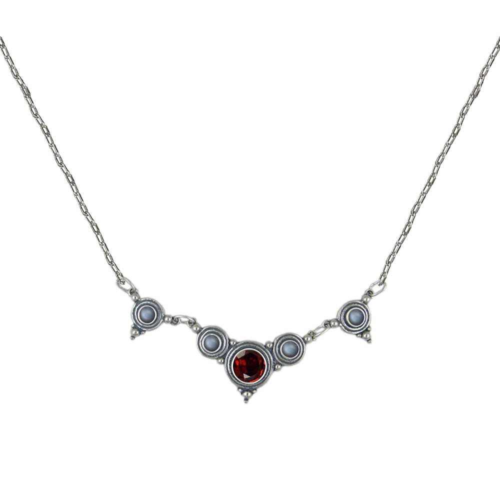 Sterling Silver Gemstone Necklace With Garnet And Grey Moonstone